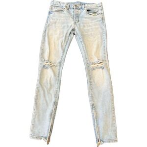 MNML Men's Light Wash Distressed Ankle Zip Skinny Denim Jeans